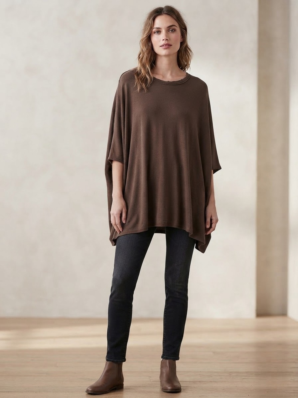 easel Oversized Brown Batwing Tunic (PTP 37”)